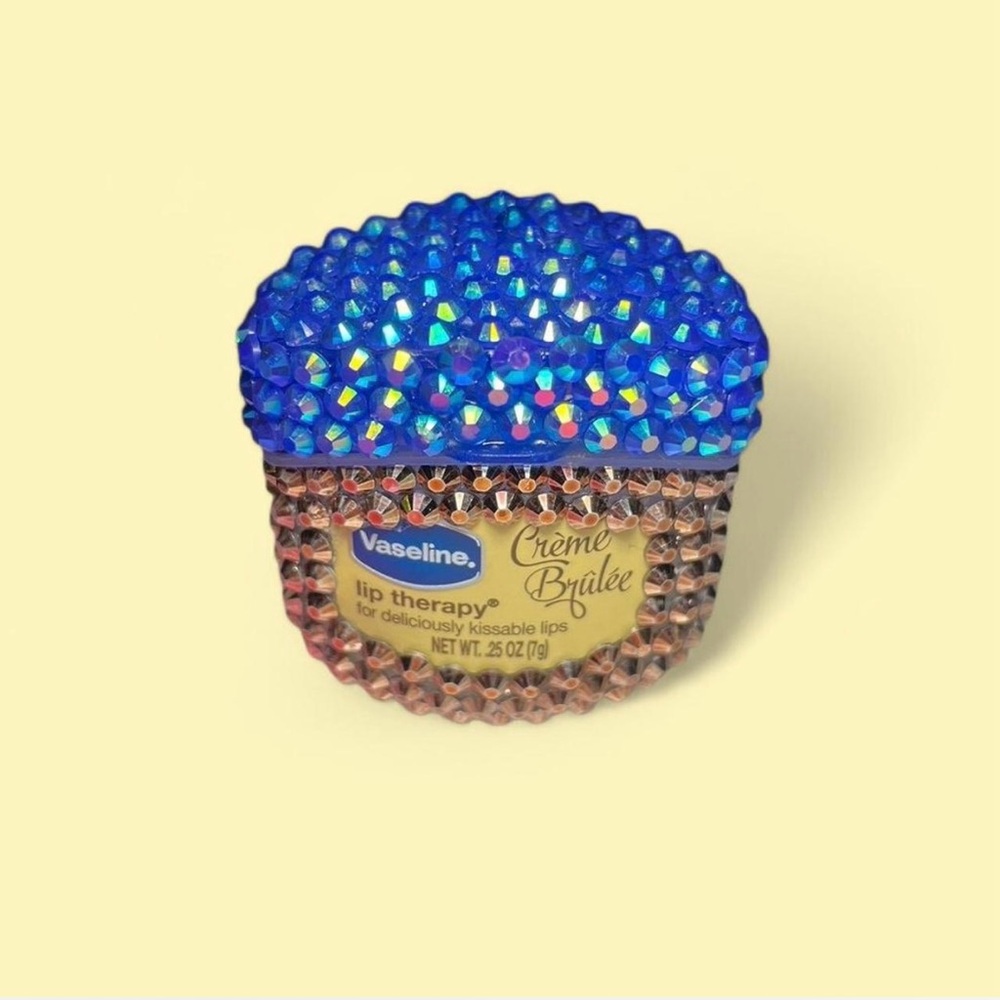 Bedazzled Bling Mini Vaseline Crème Brûlée Lip Therapy w/ Rhinestones